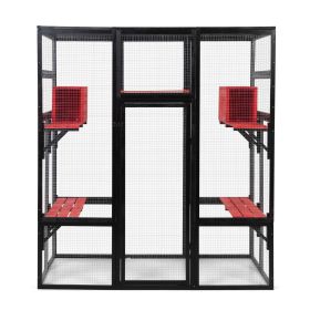 Gothic Outdoor Large Cat Catio, Wood Cat Enclosure with Platforms and Condos, Patio Cat Window Box, Weatherproof, Black and Red