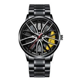Mens Luxury Watches Sports Car Watches 3D Sport Rim Hub Wheel Wristwatch Car Quartz Men's Watches Creative Relogio Masculino (Color: Yellow)