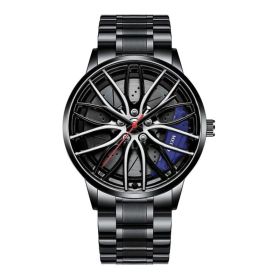 Mens Luxury Watches Sports Car Watches 3D Sport Rim Hub Wheel Wristwatch Car Quartz Men's Watches Creative Relogio Masculino (Color: Blue)