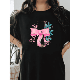 Casual Women's Cotton T-Shirt with Bow Detail - Trendy and Comfortable for Every Season (Style: 175)