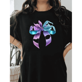 Casual Women's Cotton T-Shirt with Bow Detail - Trendy and Comfortable for Every Season (Style: 133)