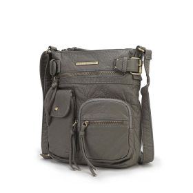 MKF Collection Vintage Stiella Shoulder Handbag by Mia K. (Color: Grey, Material: Vegan Leather)