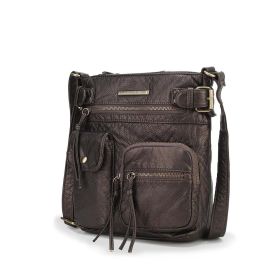 MKF Collection Vintage Stiella Shoulder Handbag by Mia K. (Color: Pewter, Material: Vegan Leather)