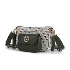MKF Collection Ciri Crossbody Women's Double Bag by Mia K (Color: Olive, Material: Vegan Leather)