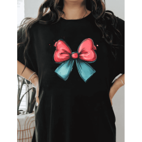 Casual Women's Cotton T-Shirt with Bow Detail - Trendy and Comfortable for Every Season (Style: 293)
