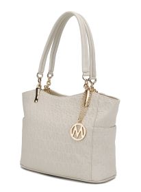 MKF Collection Malika M Signature Satchel Handbag by Mia k (Color: Beige, Material: Vegan Leather)